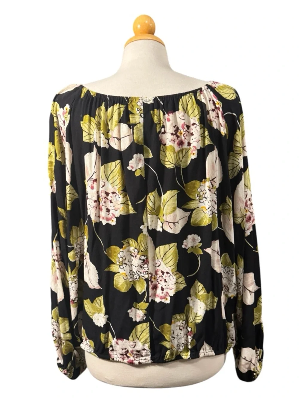 a.n.a Black Floral Button-Front Peasant Blouse - Picture 2 of 8